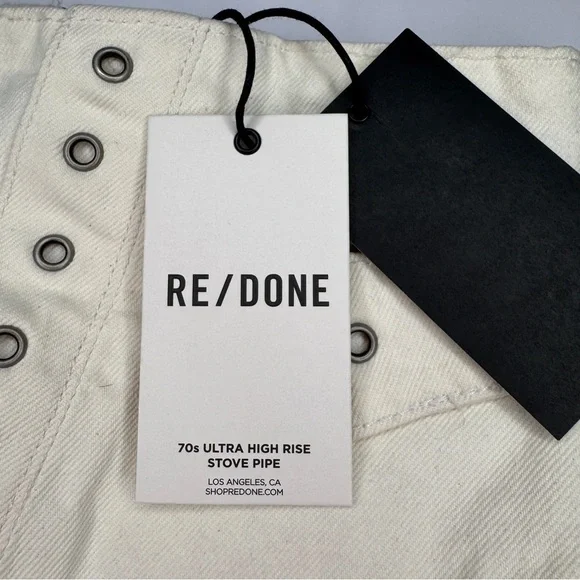 Re/Done Denim women’s Vintage white skirt sz 24 studs 90’s YTK Festival biker - Picture 6 of 11